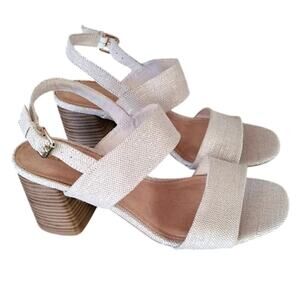 Old Navy Slingback Chunky Heel Sandal Shoes 10 Natural Beige New with Tags